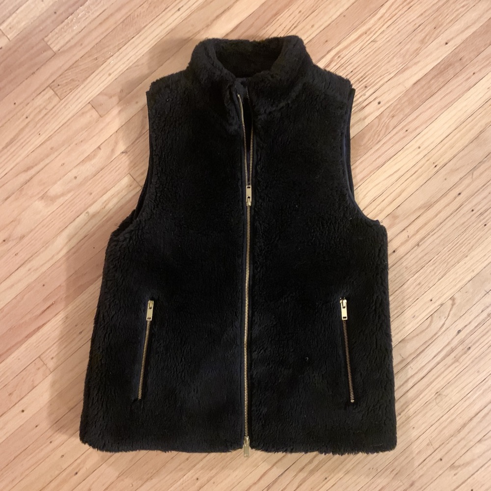 JCrew Black Fur Vest Size XS